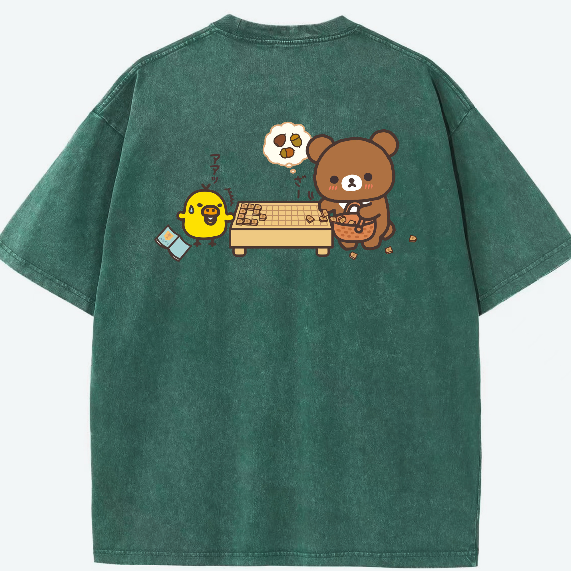 （画像用） リラックマ リラックマ キイロイトリ Rilakkuma Korilakkuma Kiiroitori 綿100% ヴィンテージ風 半袖Tシャツ（背面プリント）